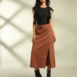 Women Cotton A-Line Skirt with Front Slit-picture-47