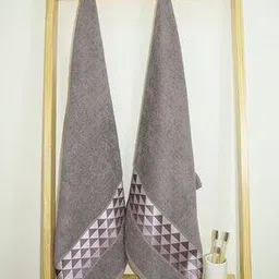 Set of 2 Geometric Print Cotton Bath Towels-image-52