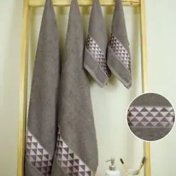 Set of 4 Geometric Print Cotton Bath Towels-12