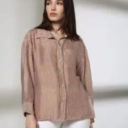 Women Striped Oversized Shirt with Patch Pocket-image-48