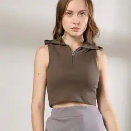 Women Ribbed Fitted Hooded T-Shirt-image-89