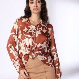 Women Floral Print Relaxed Fit Shirt with Twist-Hem-image-6