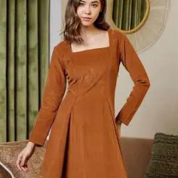 Women Ribbed Square-Neck Fit & Flare Dress-image-43
