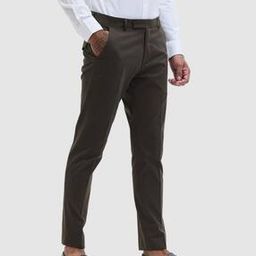 Men Flat Front Slim Fit Trousers with Fly Button Closure-picture-13