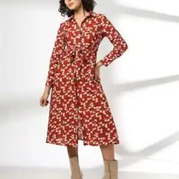 Women Geometric Print Shirt Dress-image-4