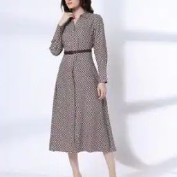 Women Geometric Print Shirt Dress with Tie-Up Belt-image-12