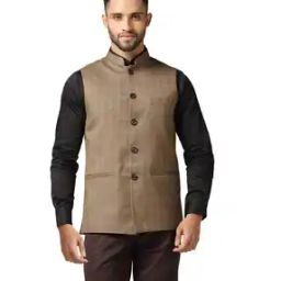 Men Checked Slim Fit Nehru Jacket-image-93