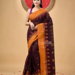 Handloom Cotton Saree with Woven Contrast Border-image-13