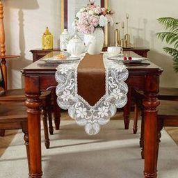Elegant Velvet Embroidered Lace Table Runner 33" x 15"-image-57