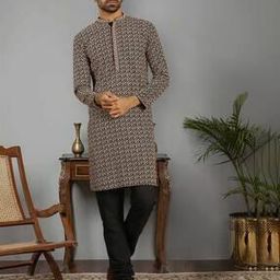 Chikankari Embroidered Regular Fit Cotton Kurta-image-35