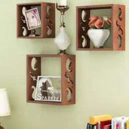 Set of 3 Wooden Cube Wall Shelves-13