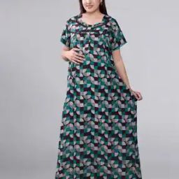 Women Geometric Print Nightie with Lace Detailed-image-12