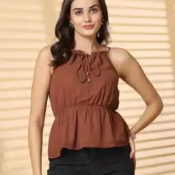 Women Regular Fit Top with Neck Tie-Up-image-75
