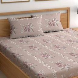 200 TC Floral Print Double Bed Bedsheet with 2 Pillow Covers-image-29