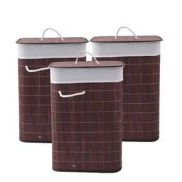 Set of 3 Foldable Bamboo Laundry Baskets with Lid-8