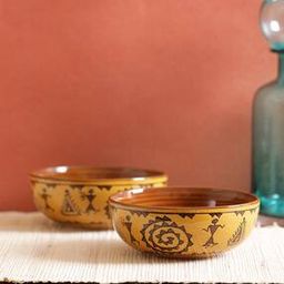 Set of 2 Warli Ceramic Serving Bowls-11