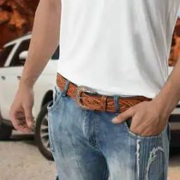 Men Buffalo Leather Belt with Buckle Closure-35