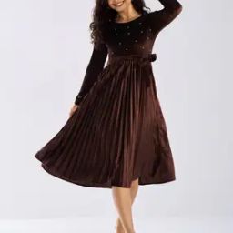 Women Embellished Fit & Flare Dress with Tie-Up Belt-image-70