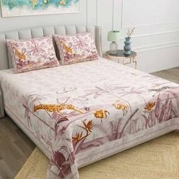 180 TC Floral Print Double Bedsheets with Pillow Covers-image-56
