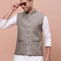 Men Slim Fit Nehru Jacket with Welt Pockets-51