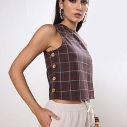 Sleeveless Checked Crop Top-image-19