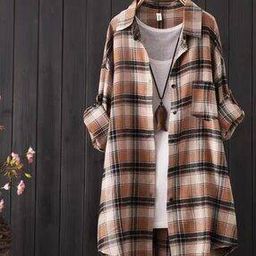 Women Checked Oversized Shirt with Patch Pocket-image-73