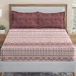 210 TC Printed Cotton King-Size Fitted Bedsheet with Pillow Covers-image-2
