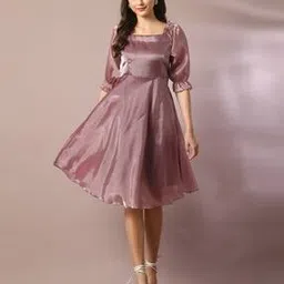 myshka Women Fit & Flare Dress with Frilled Neckline-picture-1