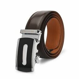 Leather Belt with Plaque Buckle Closure-image-90