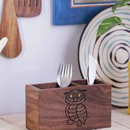Wise Owl Sheesham Wood Divided Cutlery Holder-41