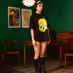 bonkers corner Women Graphic Print Oversized Cotton Crew-Neck T-Shirt-picture-6