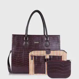 Women Set of 3 Croc-Embossed Bags with Detachable Laptop Sleeve & Strap-image-45