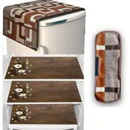 Set of 5 Geometric Print Refrigerator Cover with Mats-12