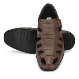 Textured Sandals with Velcro Fastening-image-91