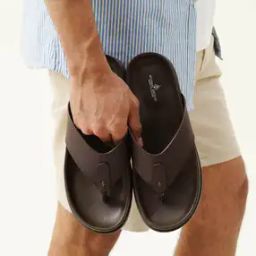 Men Flip Flops with Faux Leather Upper-36