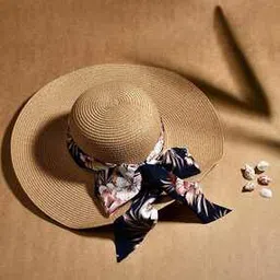 Women Beach Hat with Floral Printed Ribbon-3