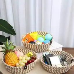 Set of 3 Self-Design Cotton Basket Hams-23