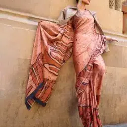 Printed Design Block Print Crepe Saree -image-3