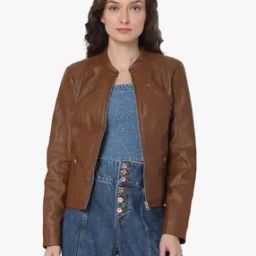 Zip-Front Biker Jacket with Slip Pockets-picture-7