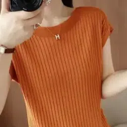 Women Ribbed Regular Fit Boat-Neck Korean Top-image-16