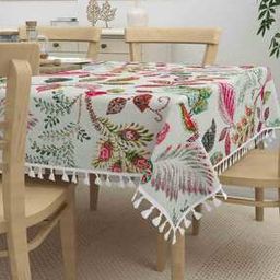 Floral Print 6-Seater Rectangular Dining Table Cover with Tassels-26
