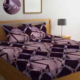 Geometric Print Double Bedsheet with 2 Pillow Covers-49