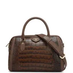 Women Croc-Embossed Leather Satchel Bag -image-1
