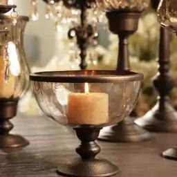 Glass Bowl with Hammered Metal Base-27