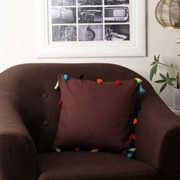 Cotton Boho Cushion Covers with Tassels & Pom Pom 12" x 12"-23