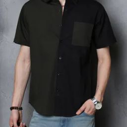 Shein Street Short Sleeves Spread Collar Colour-block Shirt-image-3