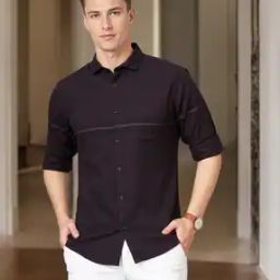 Men Slim Fit Cotton Shirt with Placement Stripes-image-74