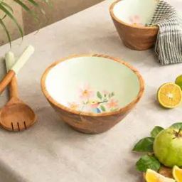 Floral Acacia Wooden Serving Bowl-22