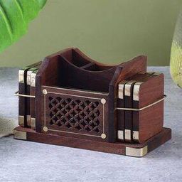 Set of 6 Coaster with Wooden Cutlery Holder-12