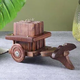Set of 5 Wooden Plough Coasters with Stand-43